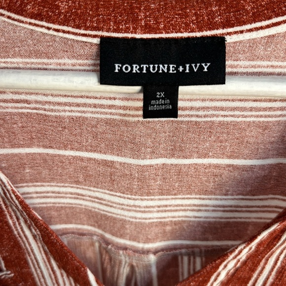 Fortune + Ivy 3/4 length sleeve rust and white strip button down - Picture 6 of 9